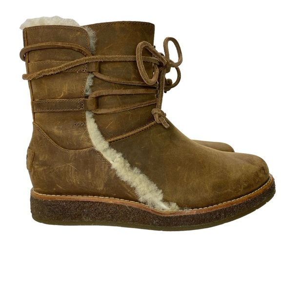 UGG Luisa Chocolate Brown Leather Lace Up Boots  Water-Resistant Size 5.5 - Picture 3 of 11